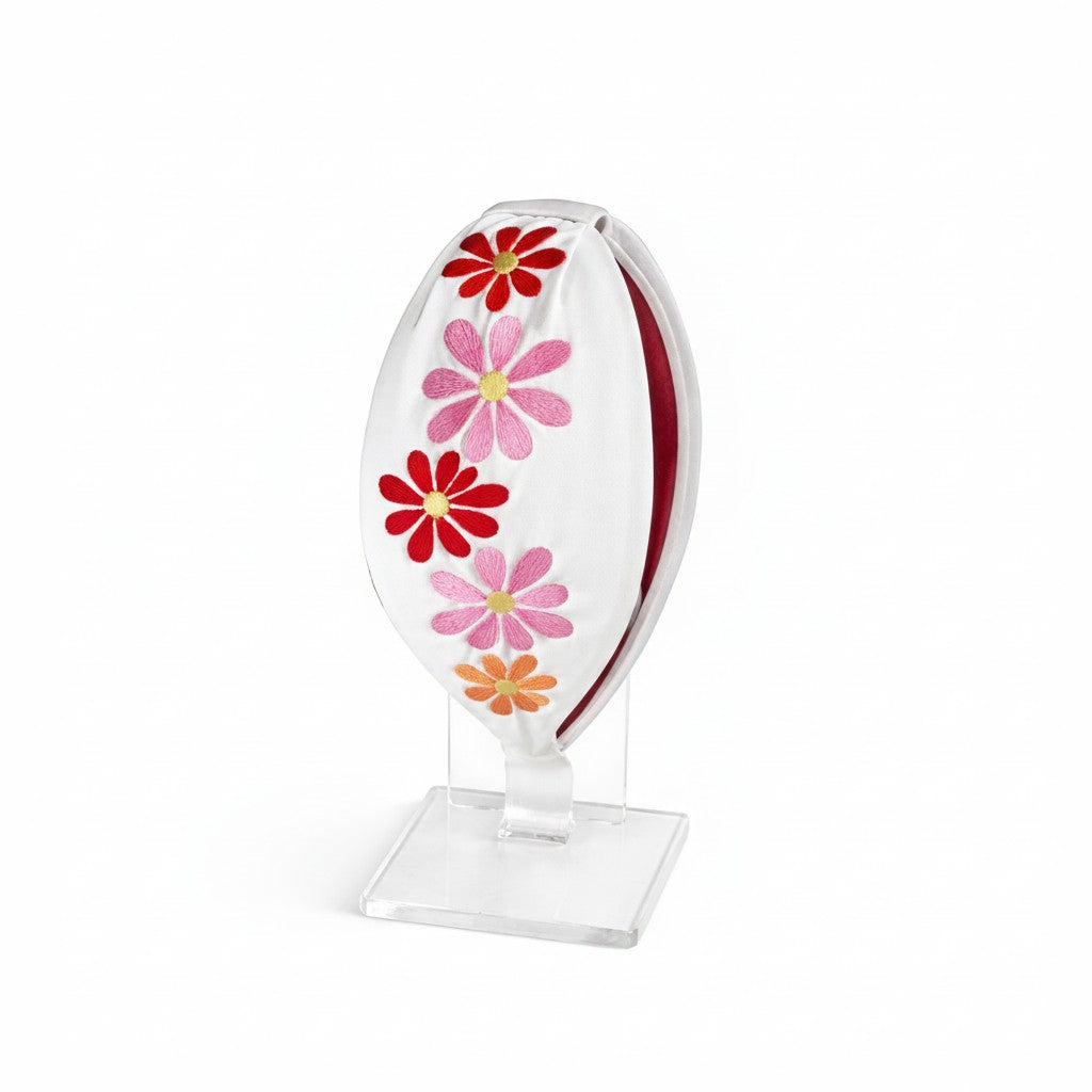 Handcrafted White Floral Embroidered Headband | The Marigold Story