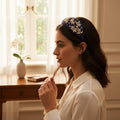 Handcrafted Navy Blue Floral Beaded Embroidered Headband