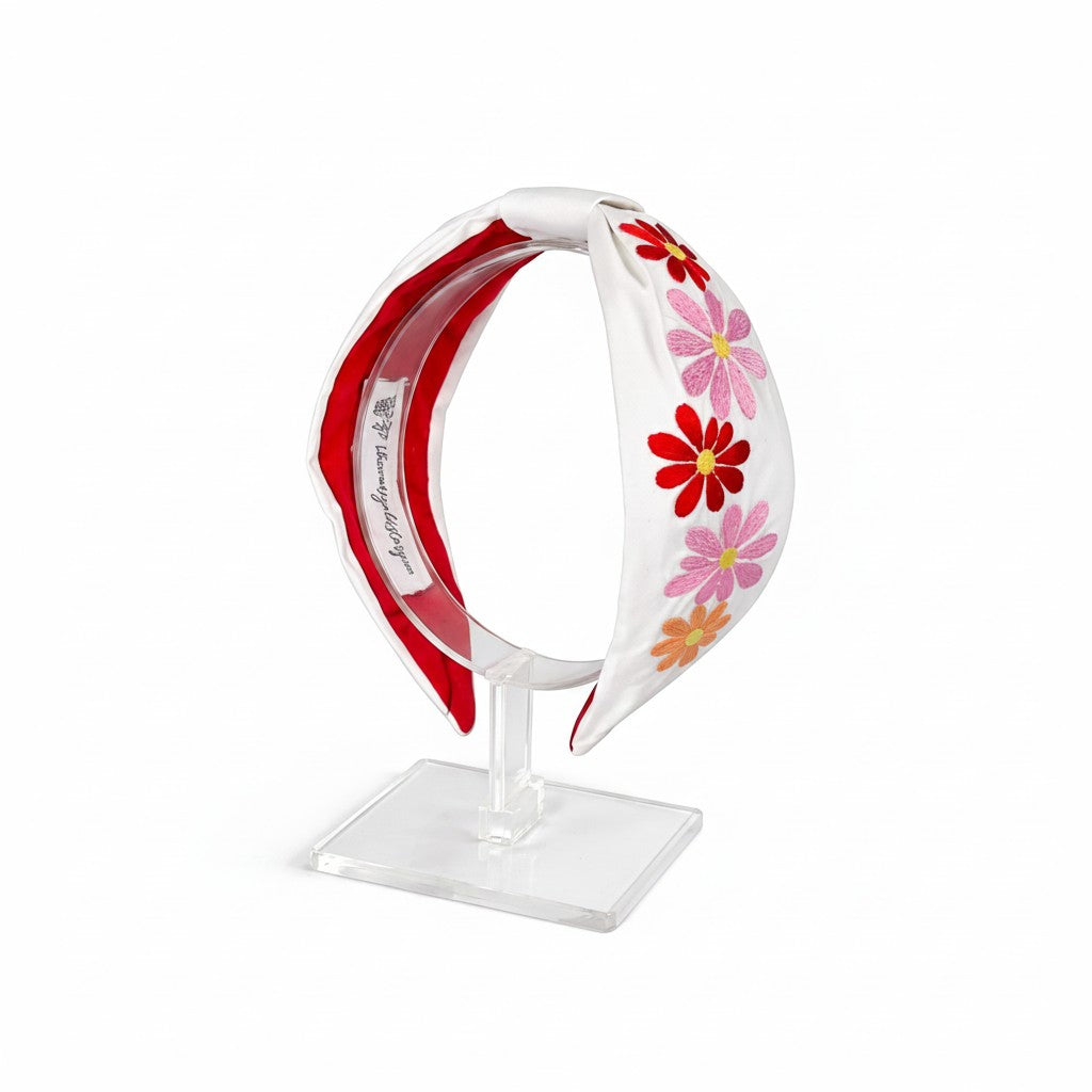 Handcrafted White Floral Embroidered Headband – View 2 | The Marigold Story
