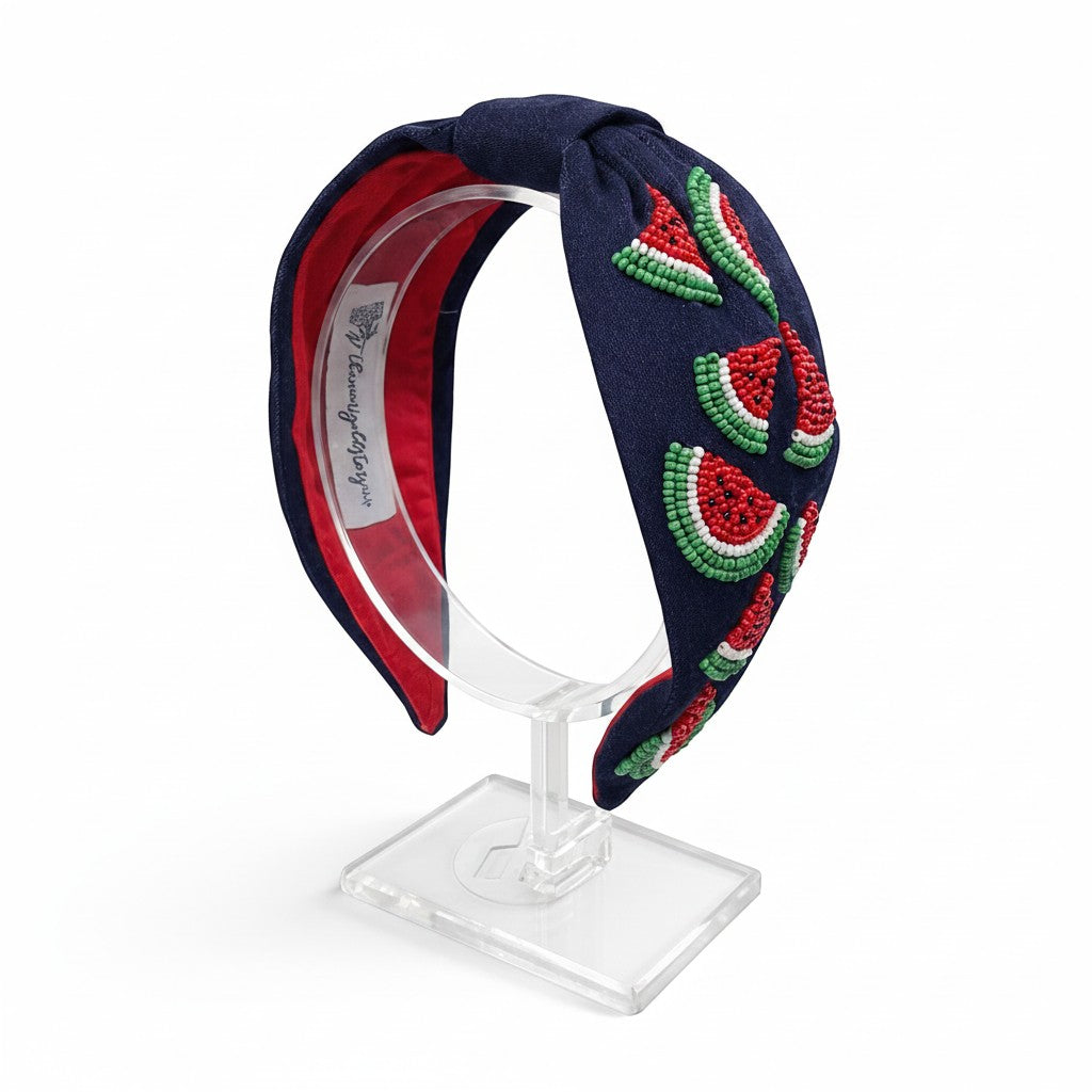 Handcrafted Watermelon Beaded Headband – View 2 | The Marigold Story
