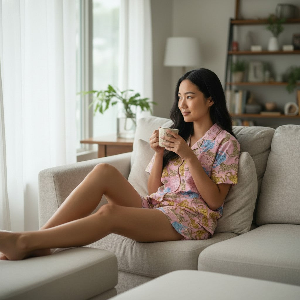 Pink Wild Cat Cotton Pyjama Set | Hand Block Print | The Marigold Story