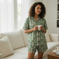 Green Leopard Stripe Cotton Pyjama Set | Hand Block Print | The Marigold Story