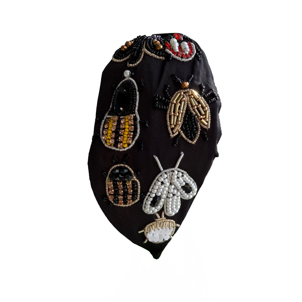 Handcrafted Black Beaded Insect Embroidered Headband