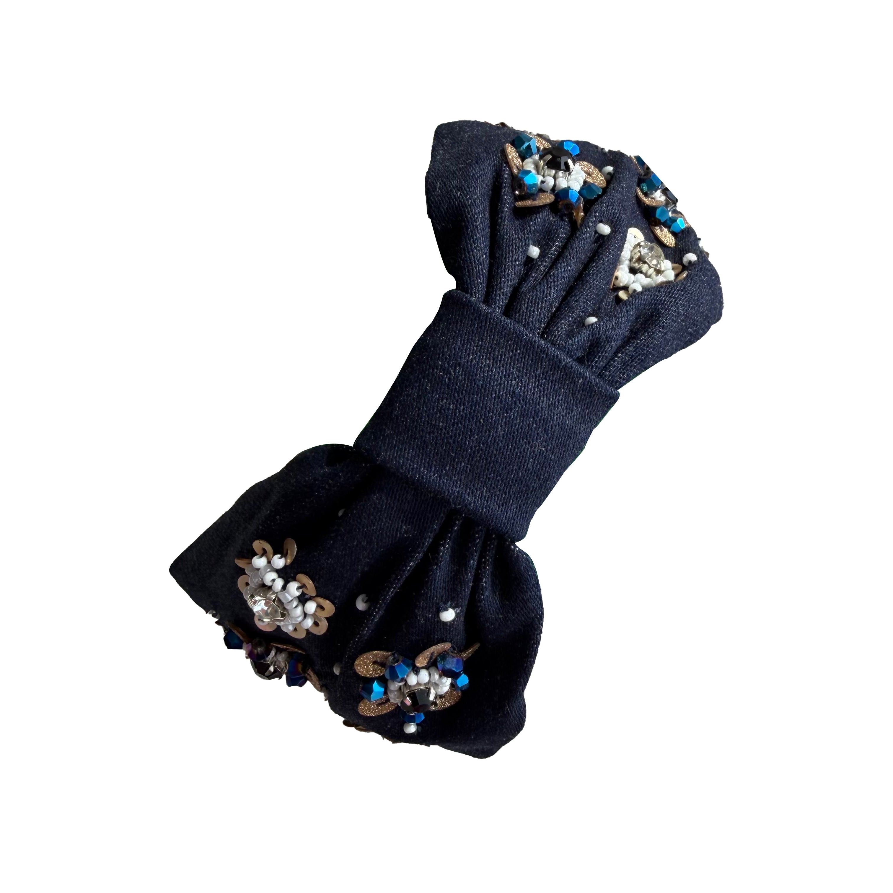 Handcrafted Navy Blue Floral Beaded Embroidered Headband