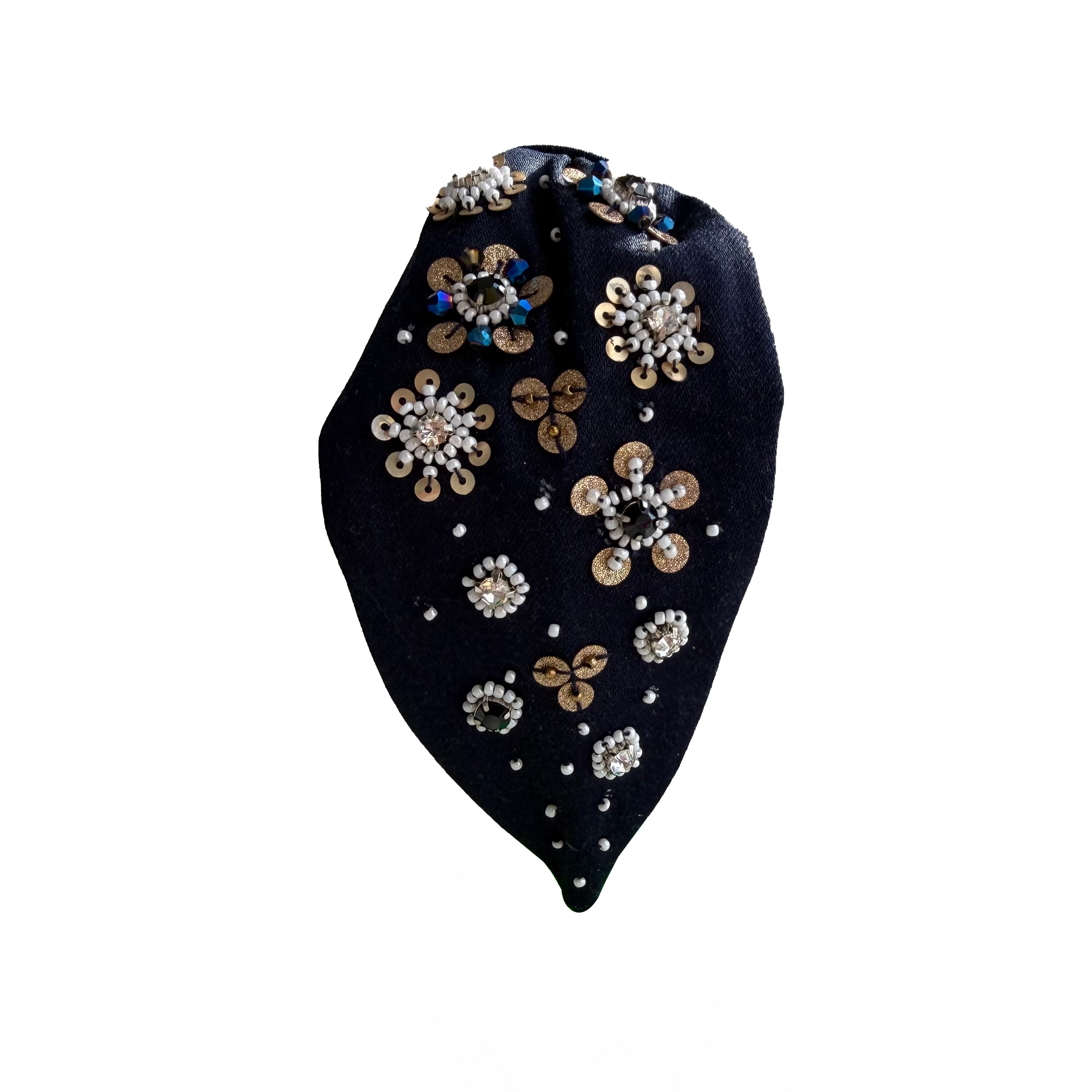 Handcrafted Navy Blue Floral Beaded Embroidered Headband