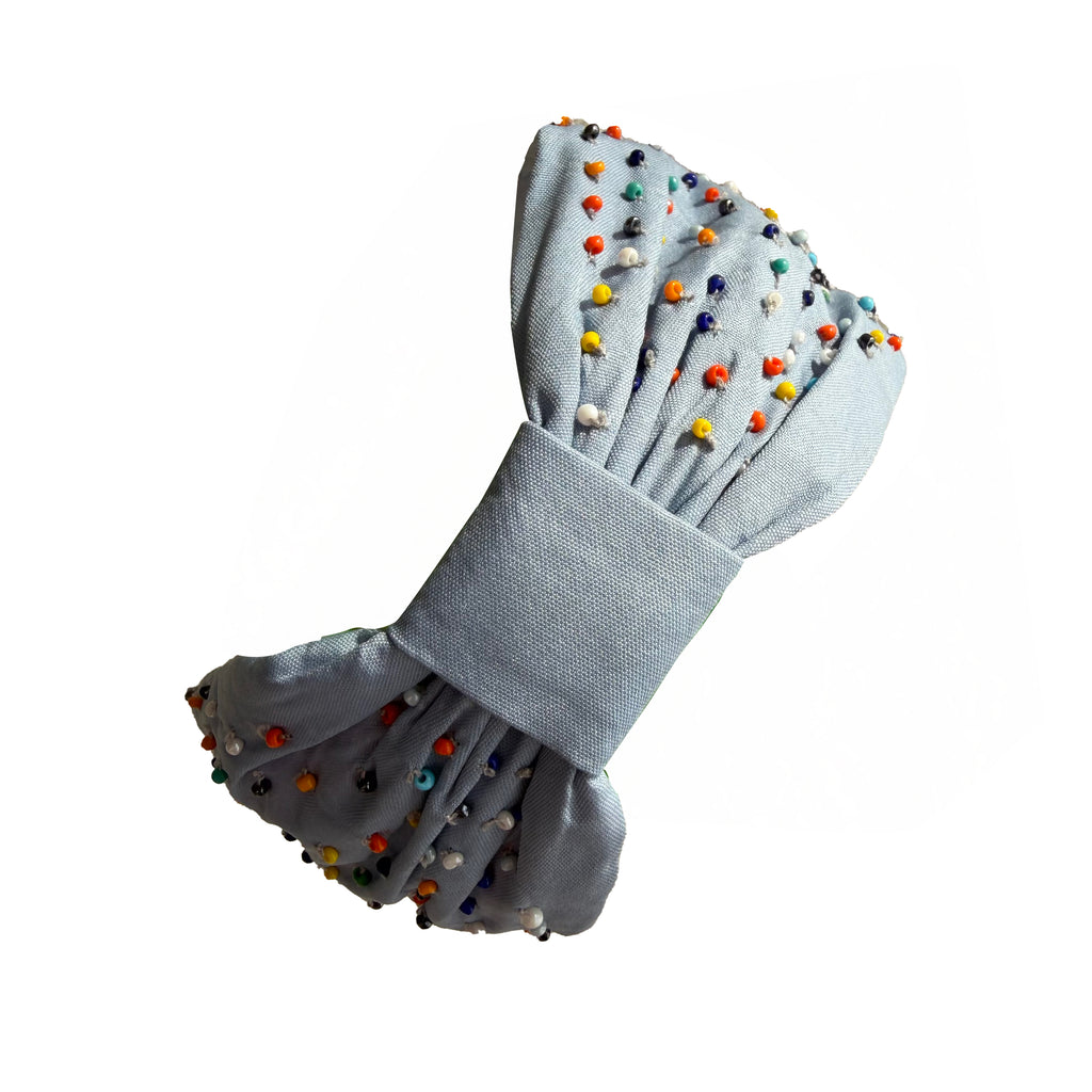 Handcrafted Light Blue Beaded Polka Dot Headband