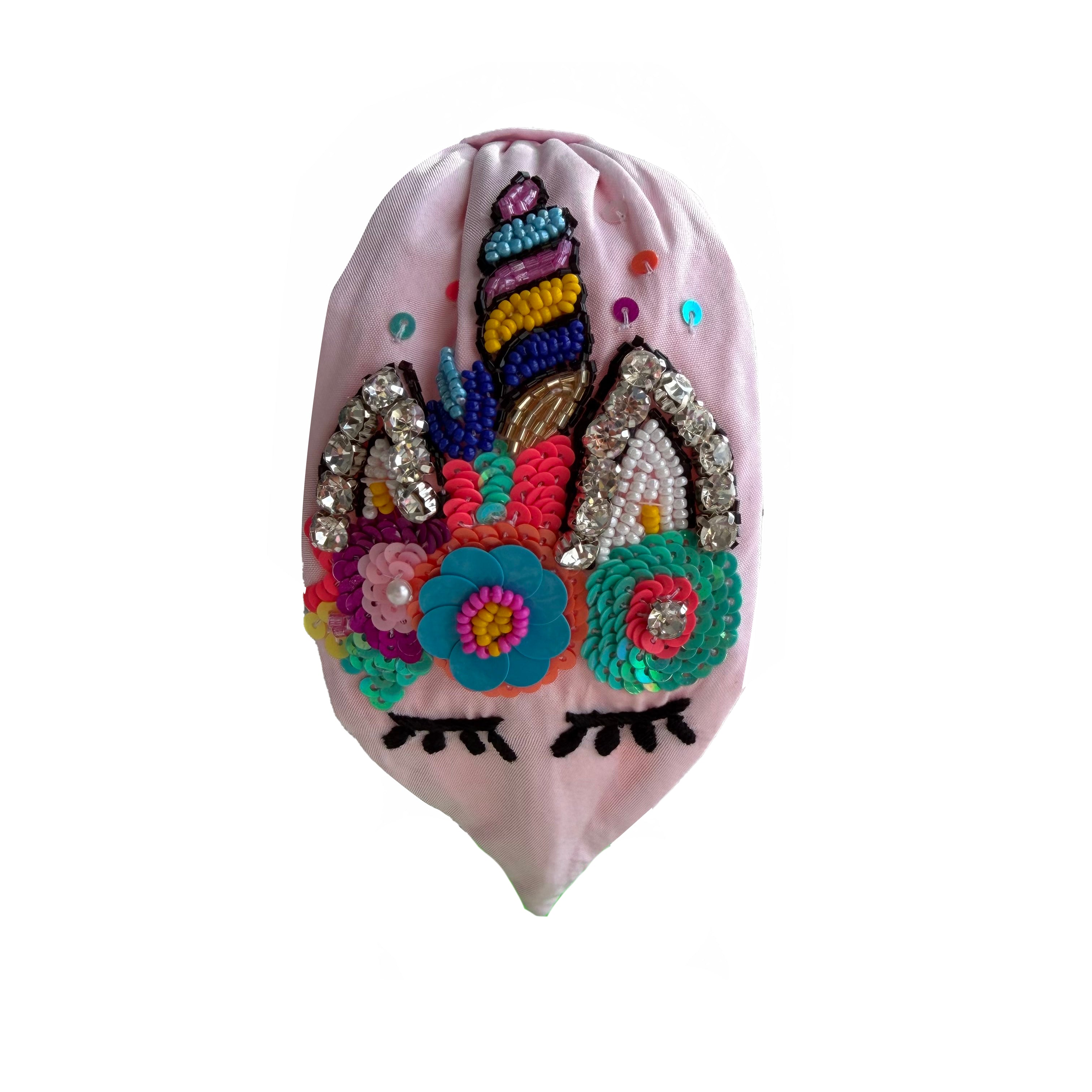 Handcrafted Pink Unicorn Beaded Embroidered Headband