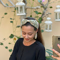 Handcrafted Beige Pearl Beaded Embroidered Headband | The Marigold Story