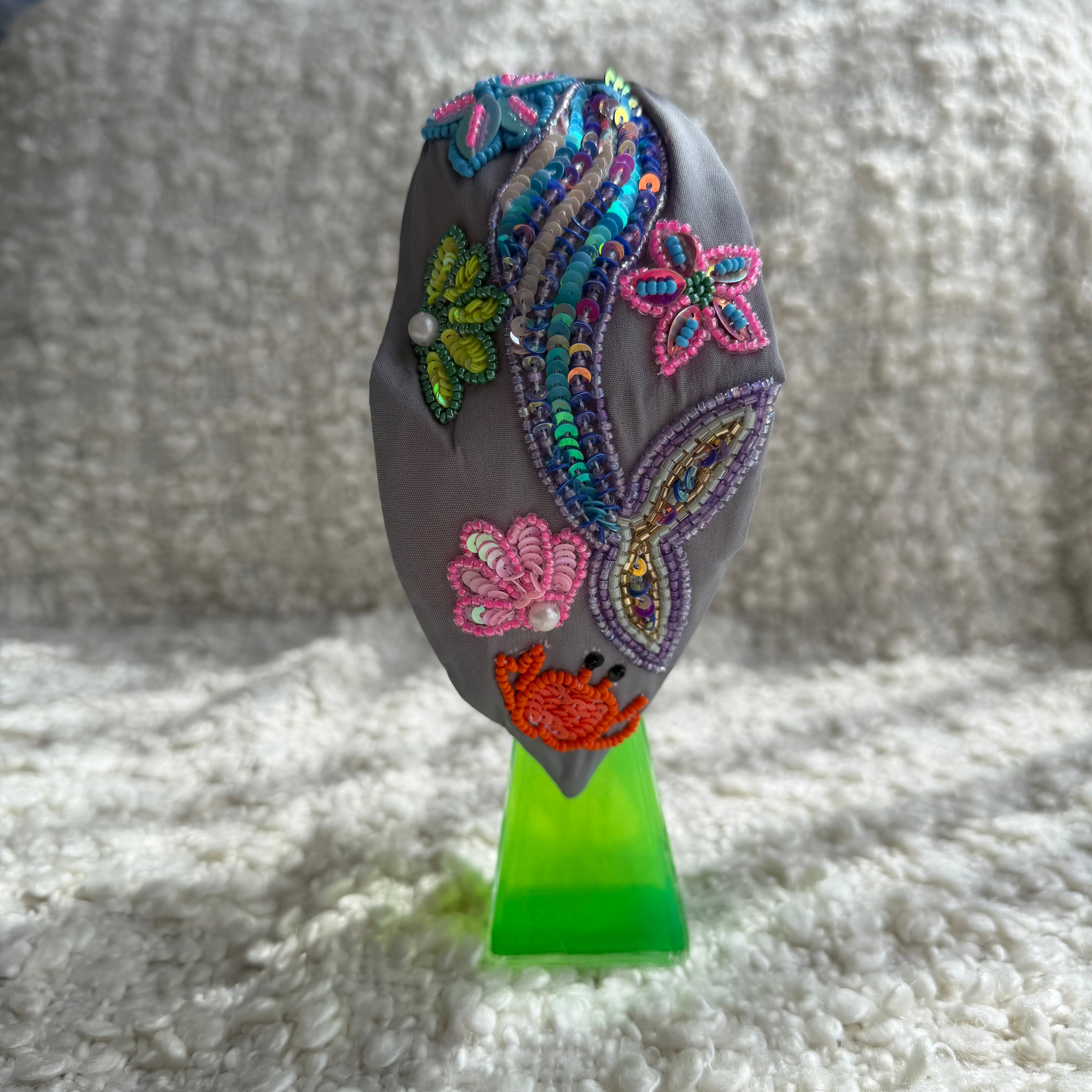 Handcrafted Grey Mermaid Beaded Embroidered Headband | The Marigold Story