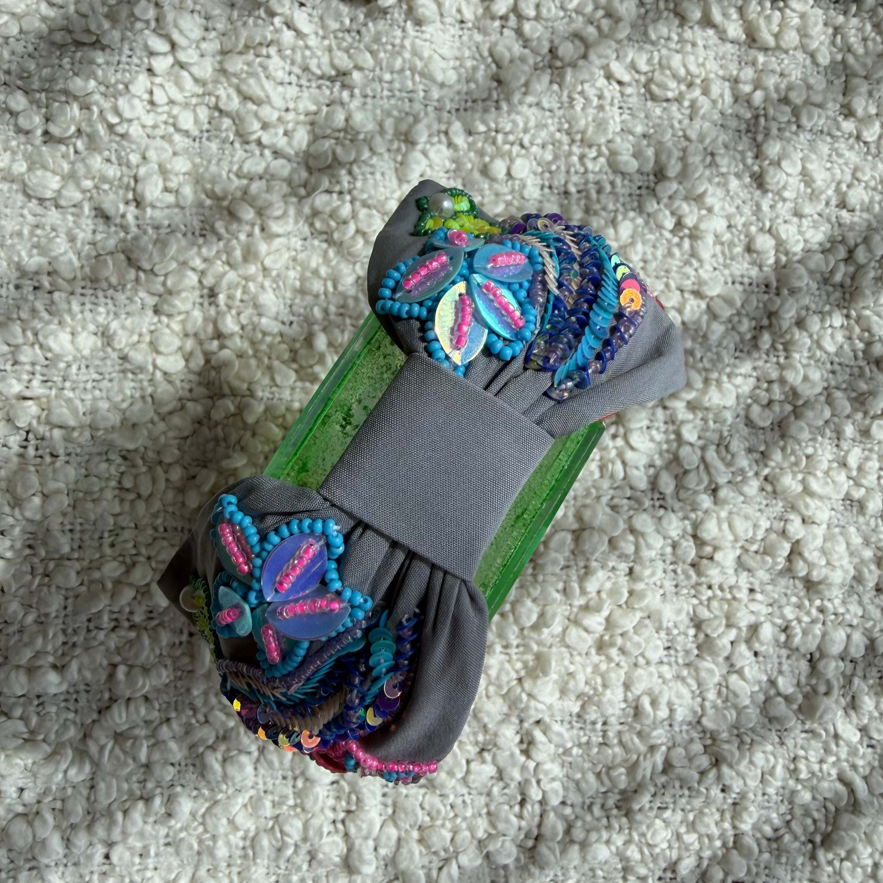 Handcrafted Grey Mermaid Beaded Embroidered Headband – View 3 | The Marigold Story