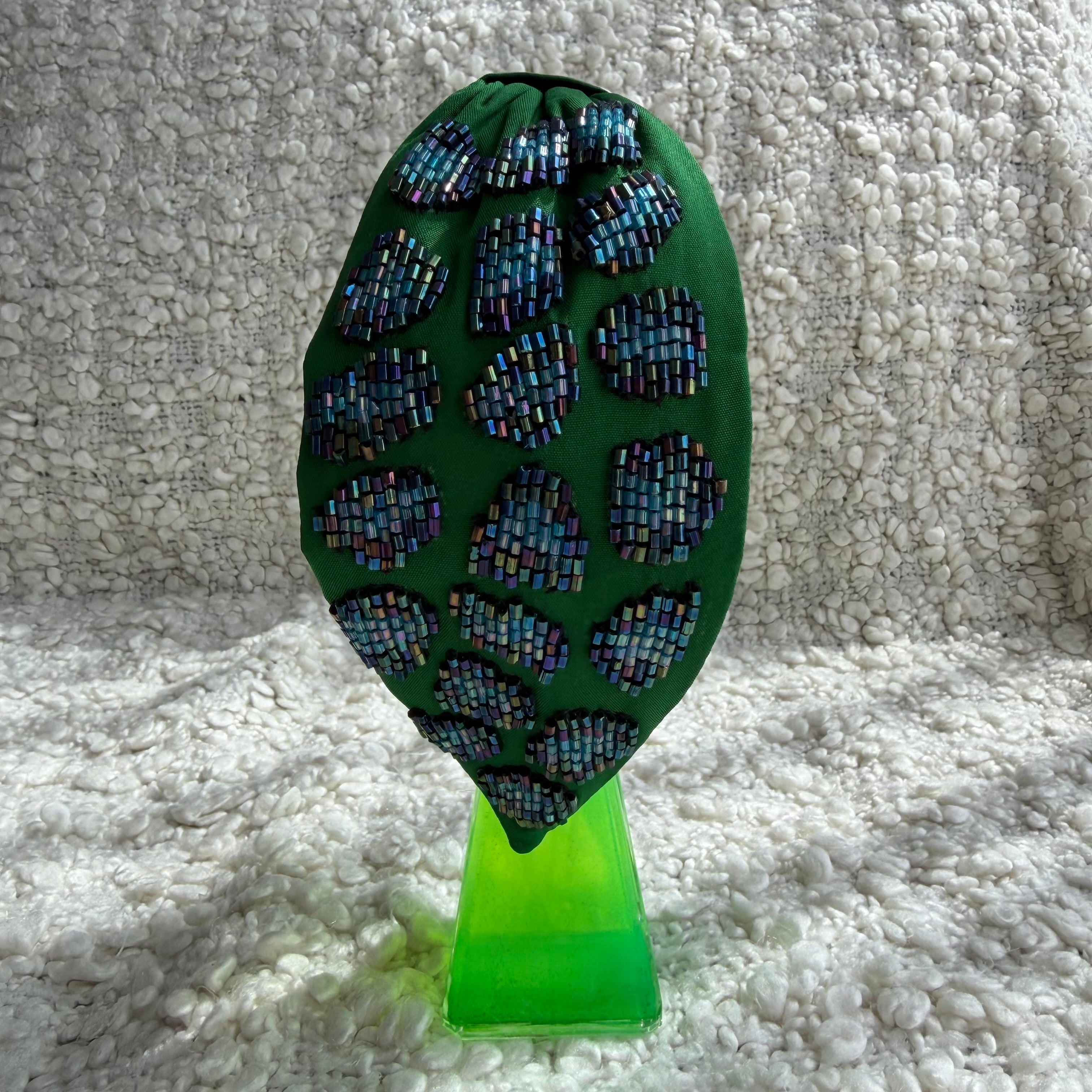 Handcrafted Green Beaded Pattern Embroidered Headband | The Marigold Story