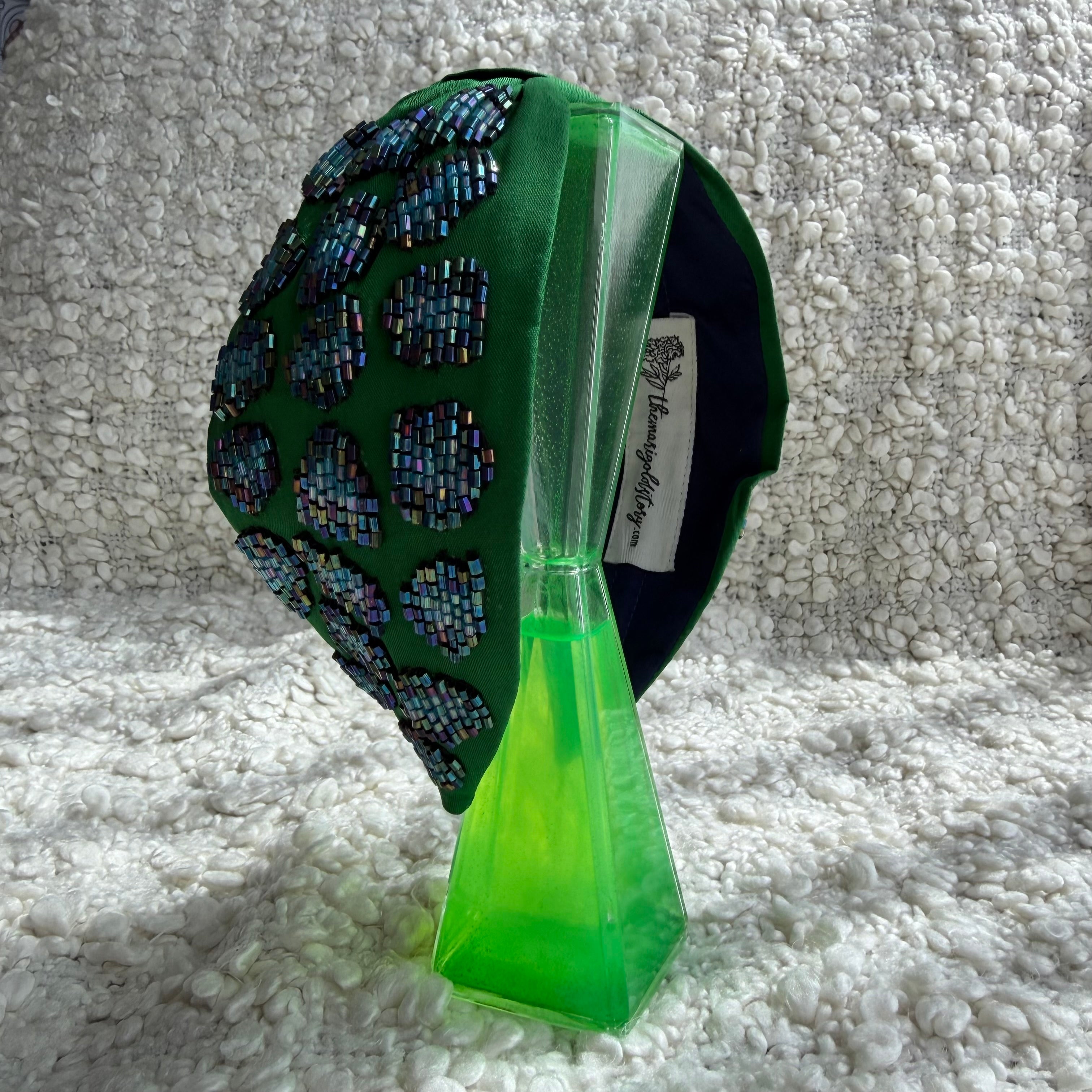 Handcrafted Green Beaded Pattern Embroidered Headband – View 2 | The Marigold Story