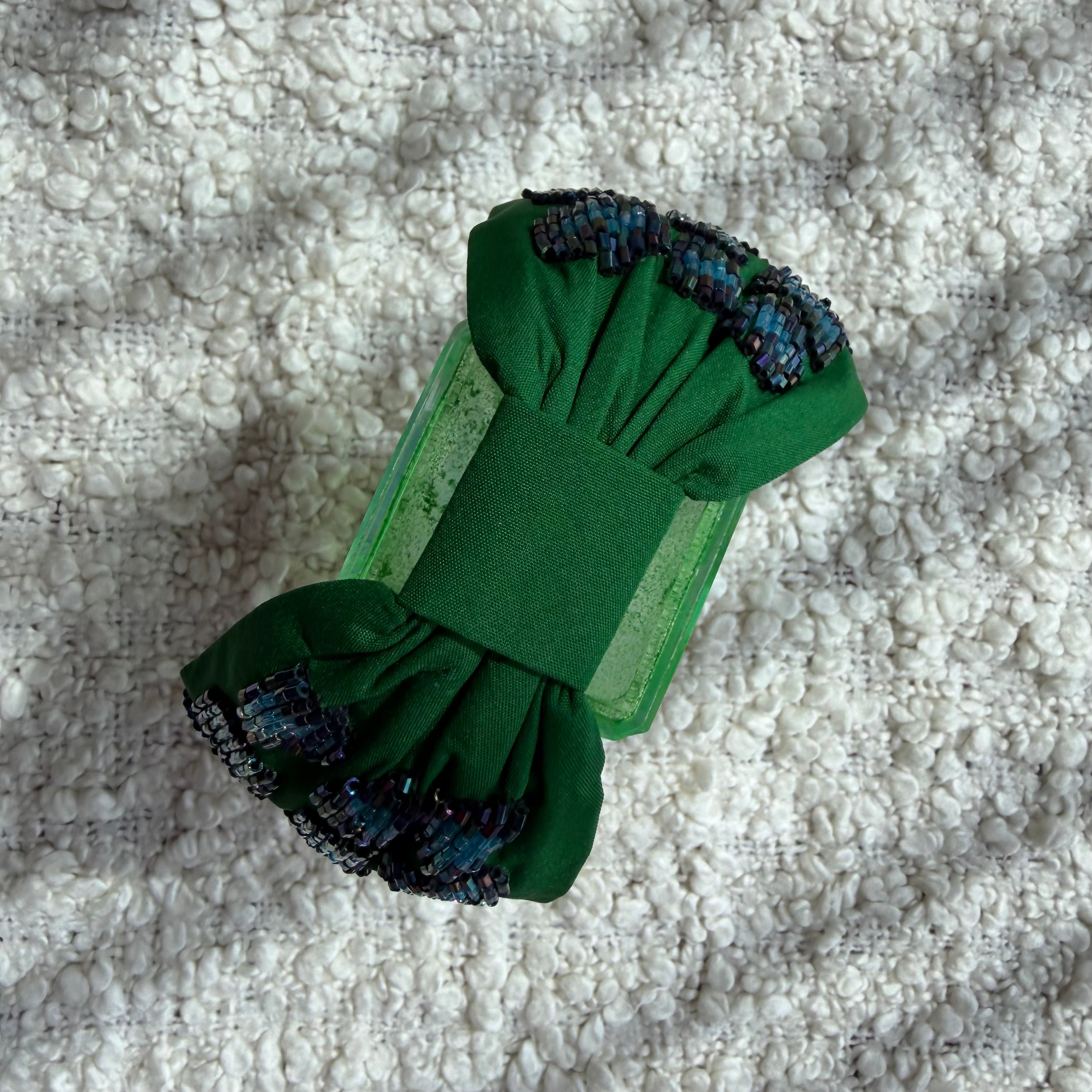 Handcrafted Green Beaded Pattern Embroidered Headband – View 3 | The Marigold Story