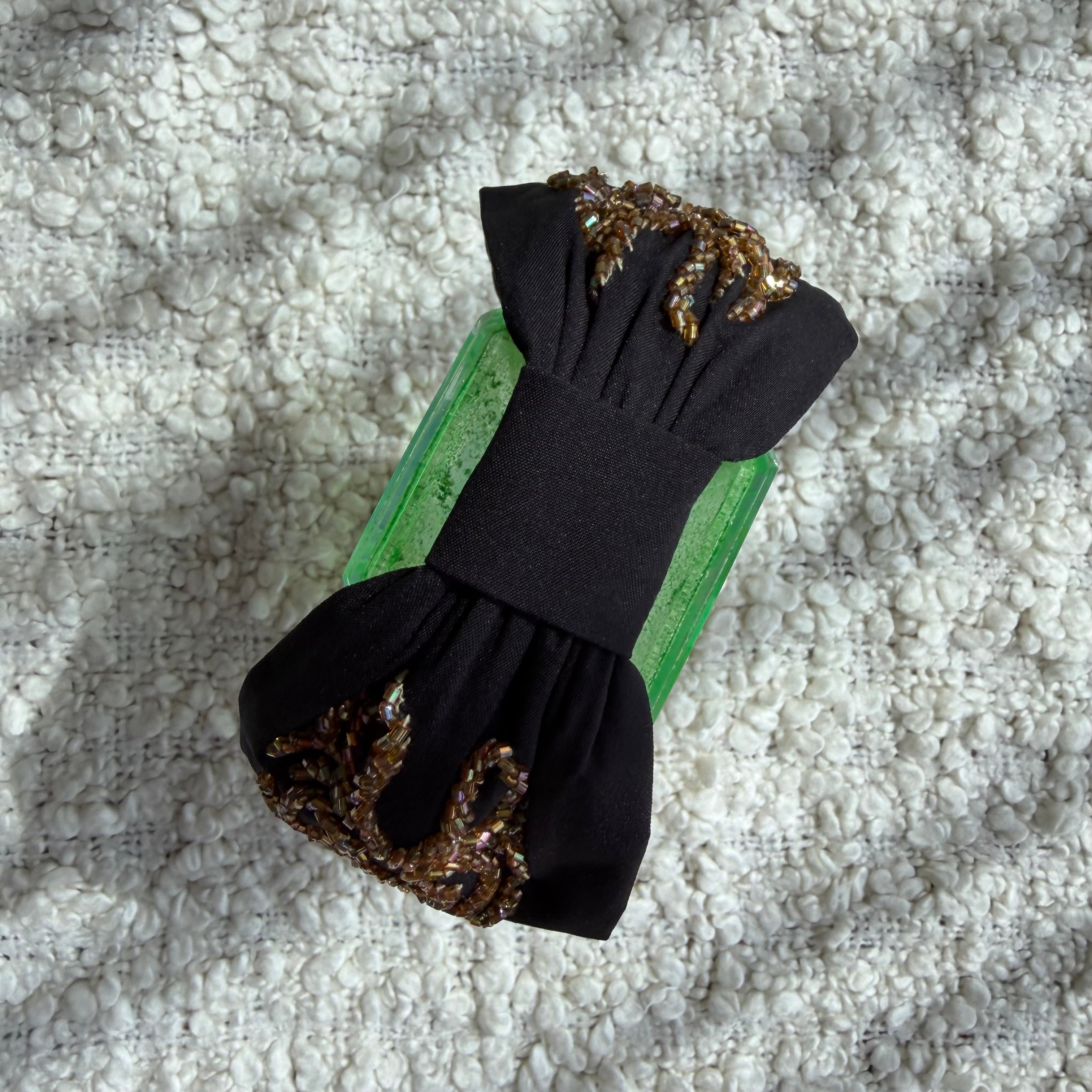 Handcrafted Black Gold Beaded Embroidered Headband – View 3 | The Marigold Story