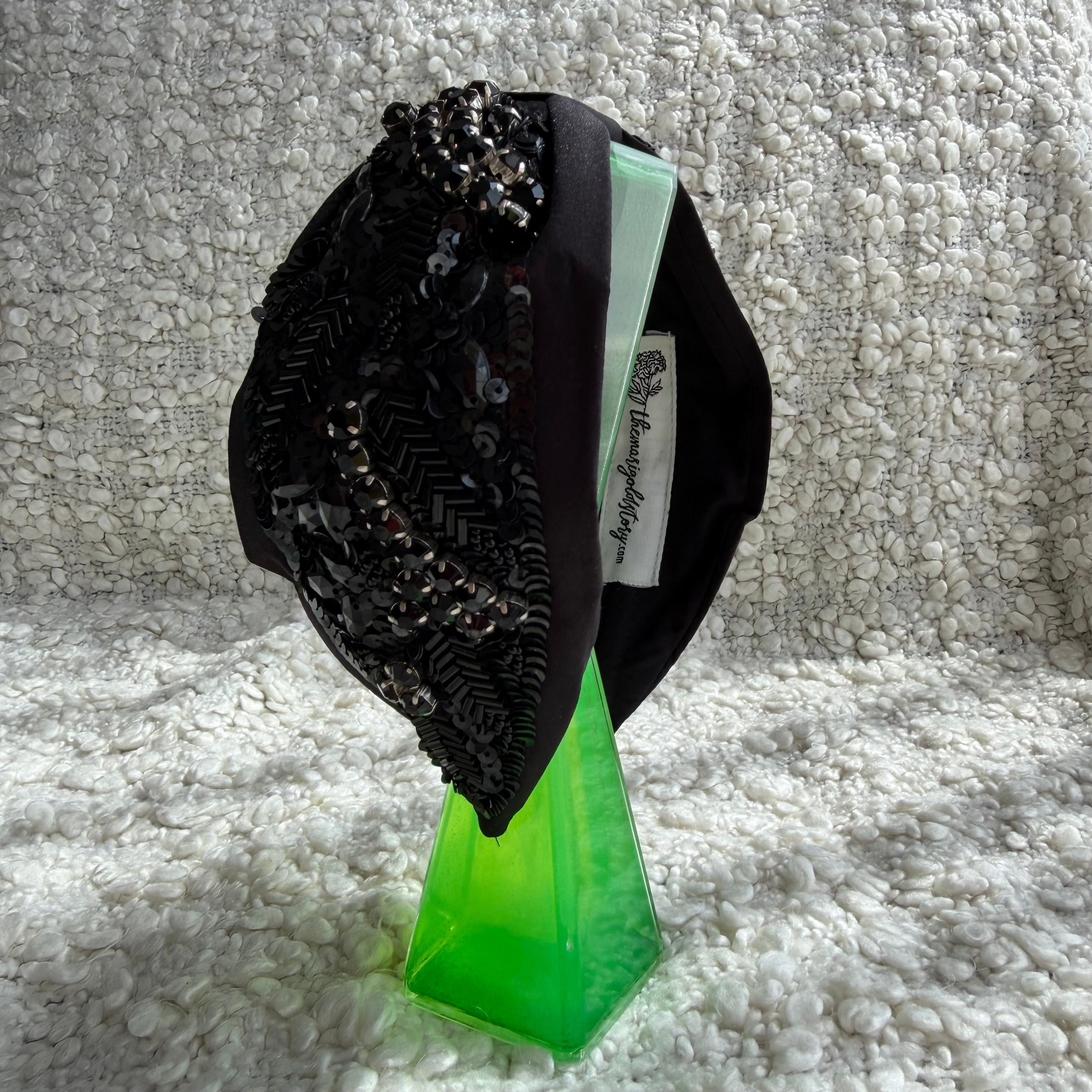 Handcrafted Black Sequin Beaded Embroidered Headband – View 2 | The Marigold Story