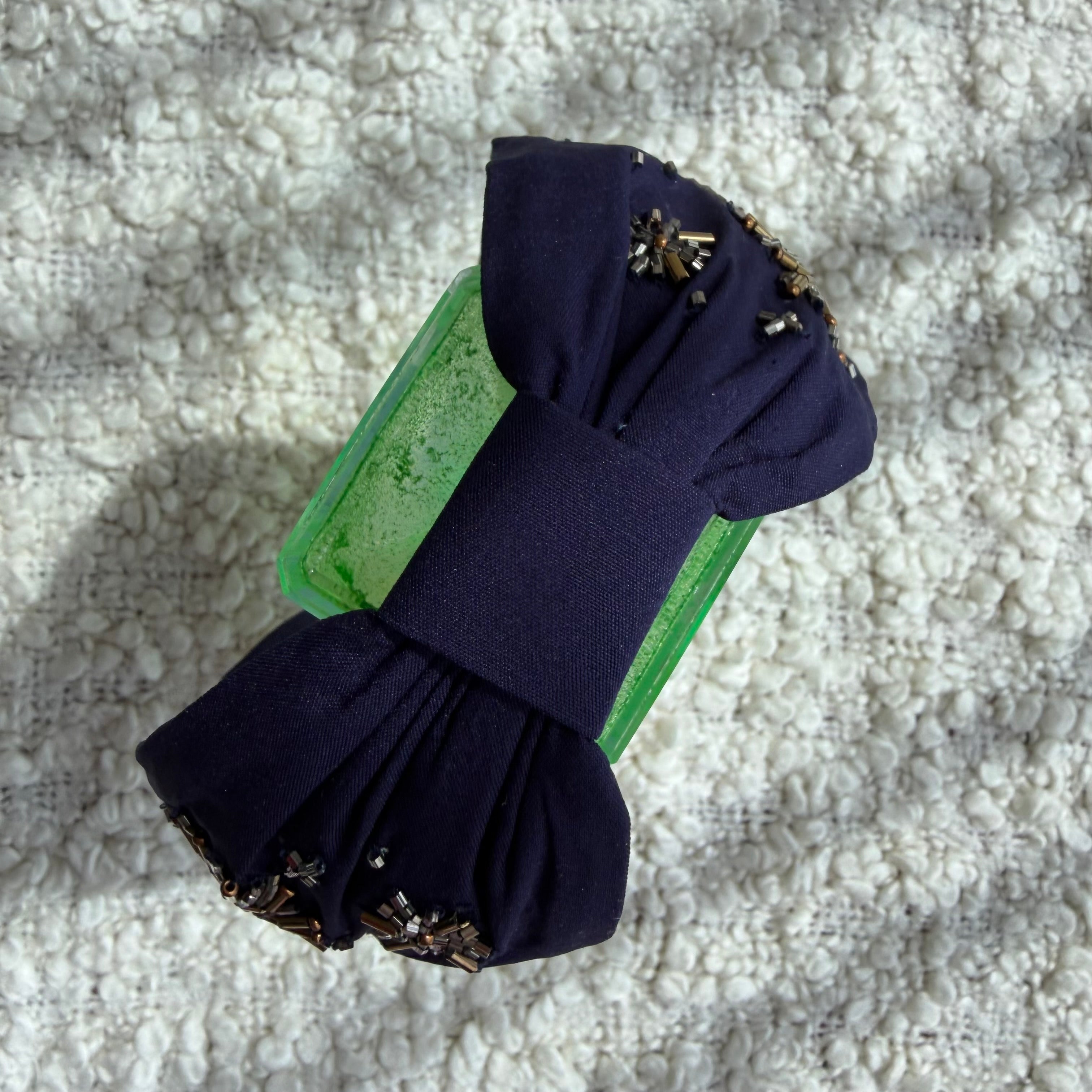 Handcrafted Navy Blue Starburst Beaded Embroidered Headband – View 3 | The Marigold Story