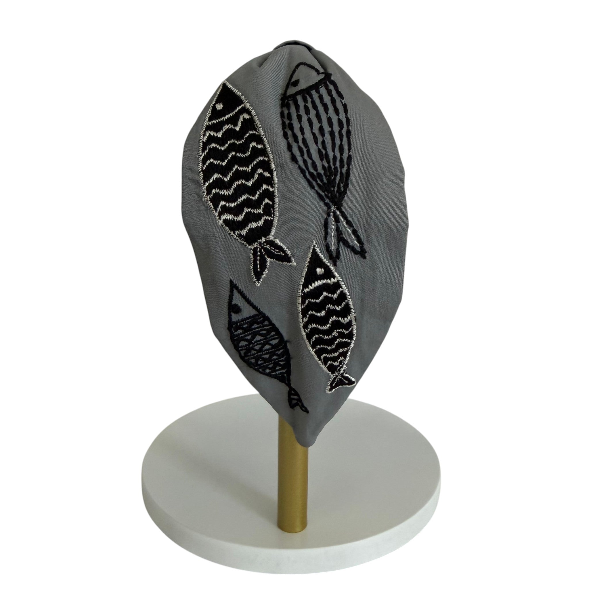 Handcrafted Grey Abstract Fish Embroidered Headband | The Marigold Story