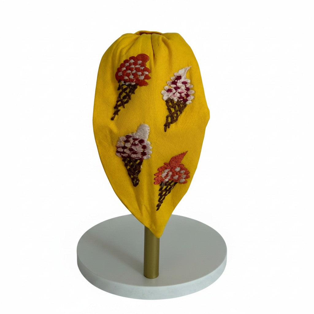 Handcrafted Yellow Ice Cream Embroidered Headband | The Marigold Story