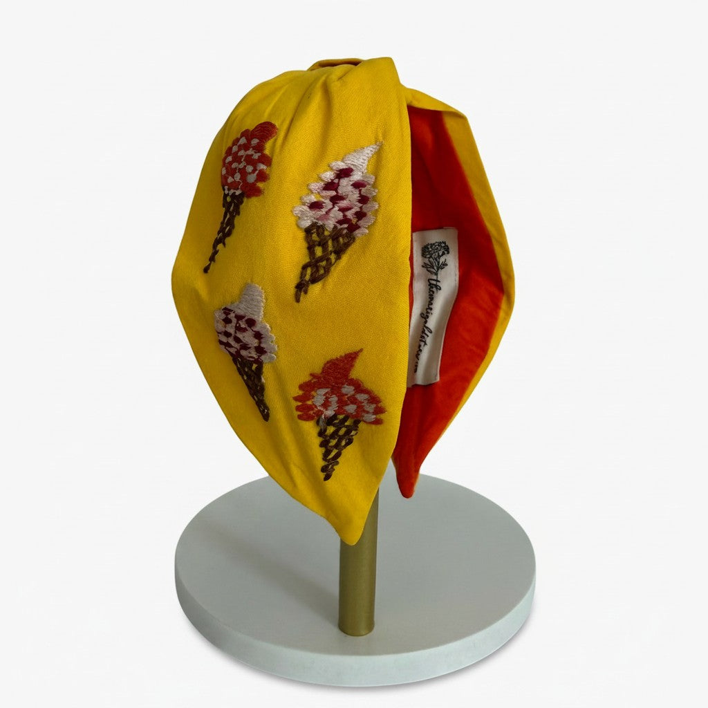 Handcrafted Yellow Ice Cream Embroidered Headband – View 2 | The Marigold Story