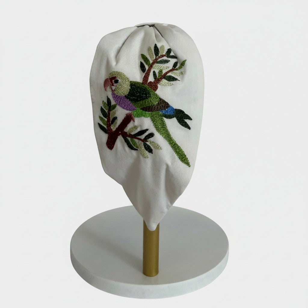 Handcrafted Cream Parrot Embroidered Headband | The Marigold Story