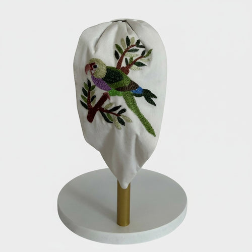Handcrafted Cream Parrot Embroidered Headband | The Marigold Story