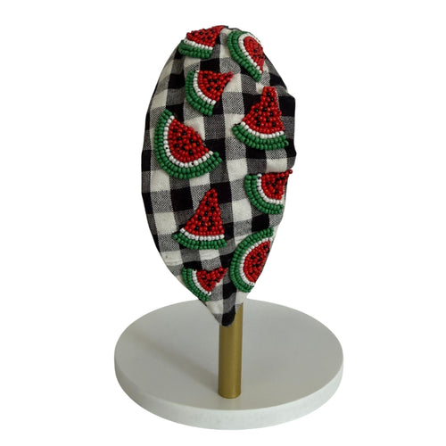 Handcrafted Black & White Gingham Watermelon Beaded Headband | The Marigold Story