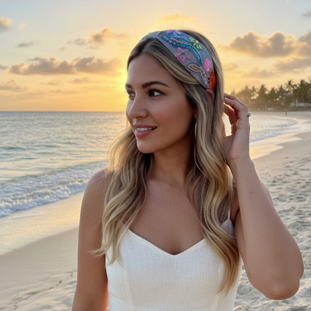 Handcrafted Grey Mermaid Beaded Embroidered Headband
