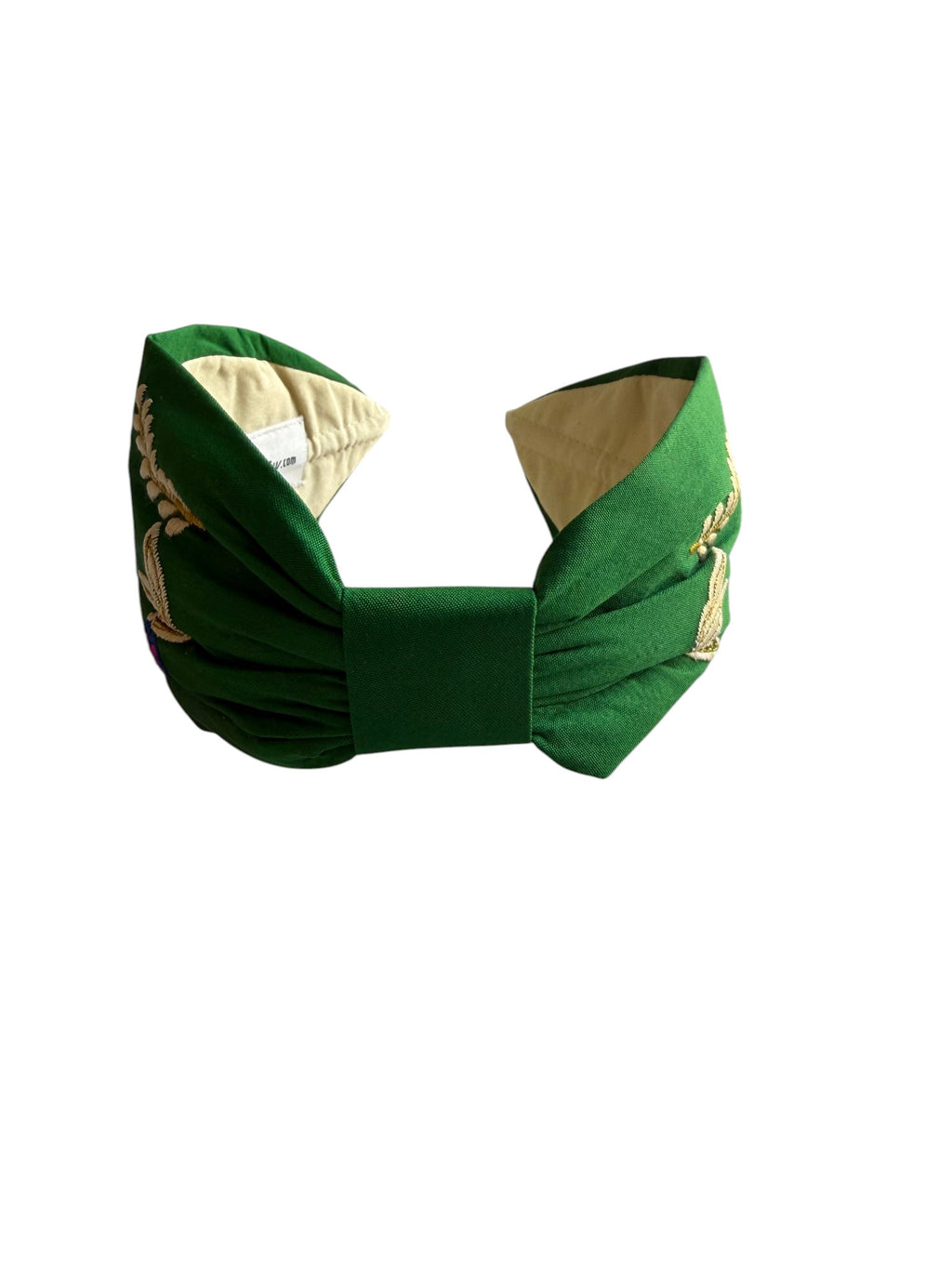 Handcrafted Emerald Green Surrealist Face Embroidered Headband