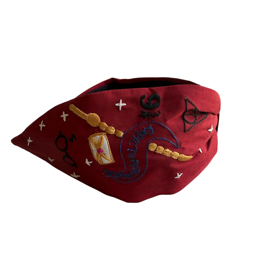 Handcrafted Burgundy Wizarding Fantasy Embroidered Headband