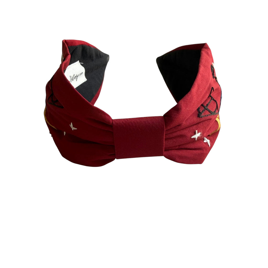Handcrafted Burgundy Wizarding Fantasy Embroidered Headband