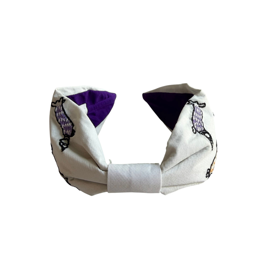 Handcrafted White Dachshund Embroidered Headband