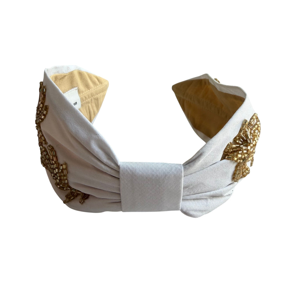 Handcrafted White Gold Beaded Palm Tree Headband