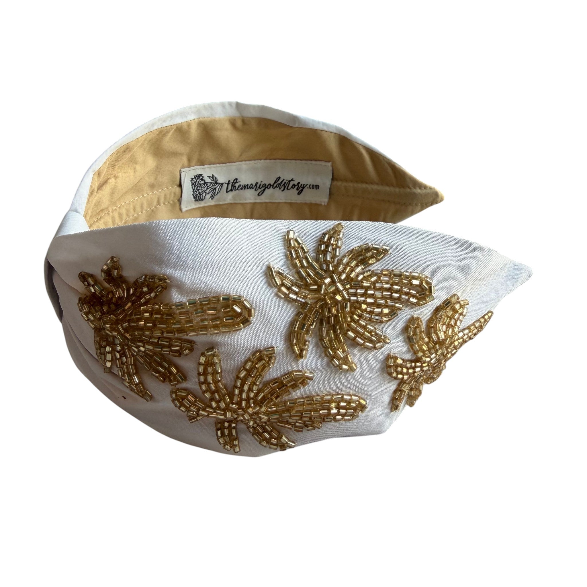 Handcrafted White Gold Beaded Palm Tree Headband