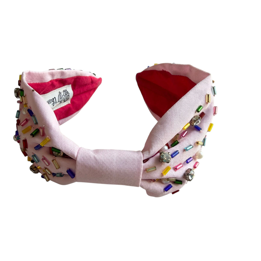 Handcrafted Pink Rainbow Crystal & Pearl Sprinkle Headband