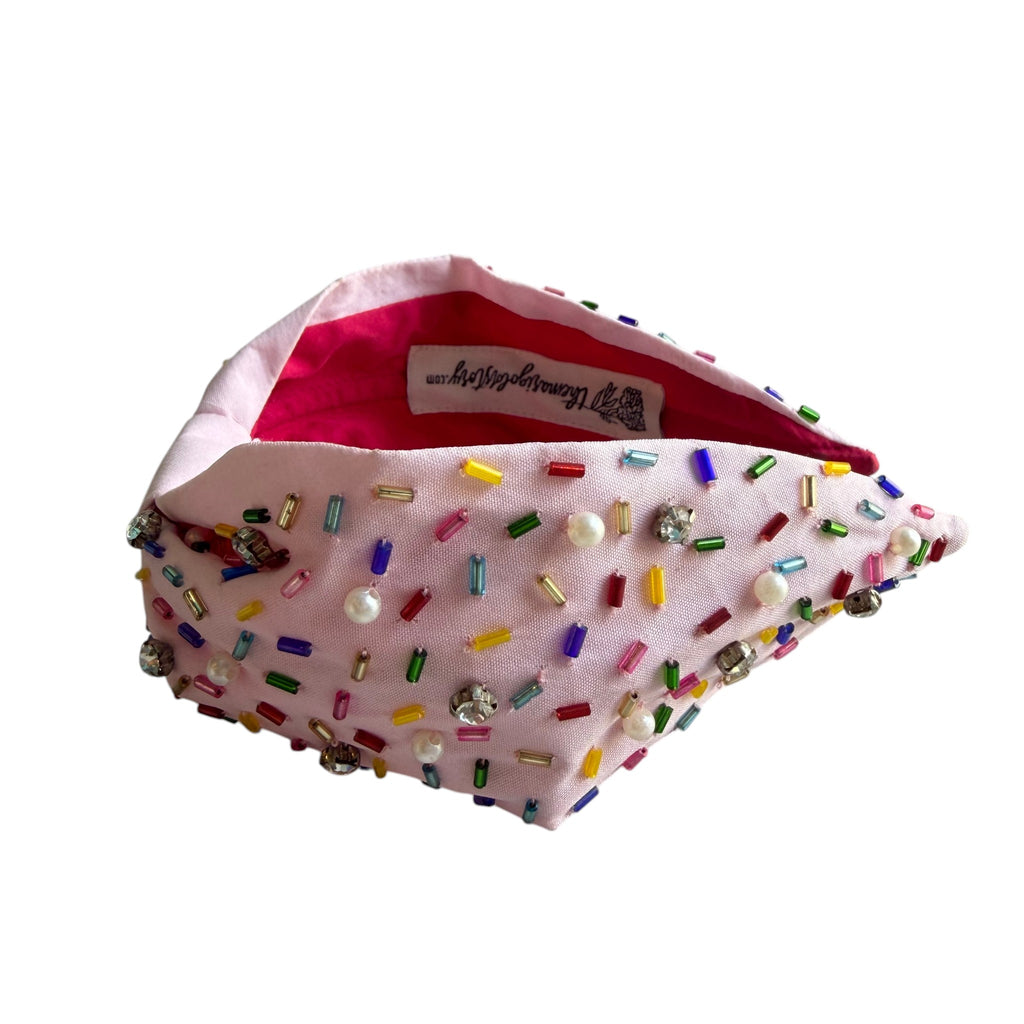 Handcrafted Pink Rainbow Crystal & Pearl Sprinkle Headband
