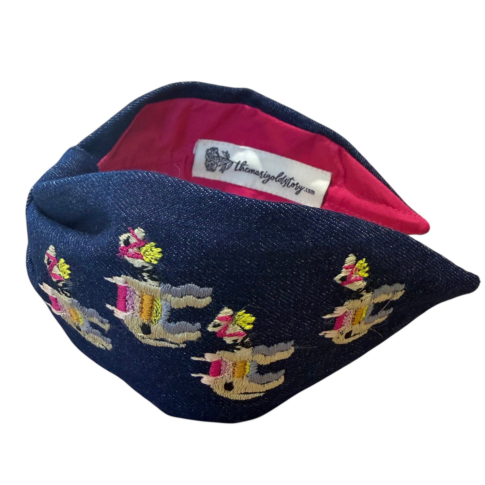 Handcrafted Navy Denim Camel Embroidered Headband