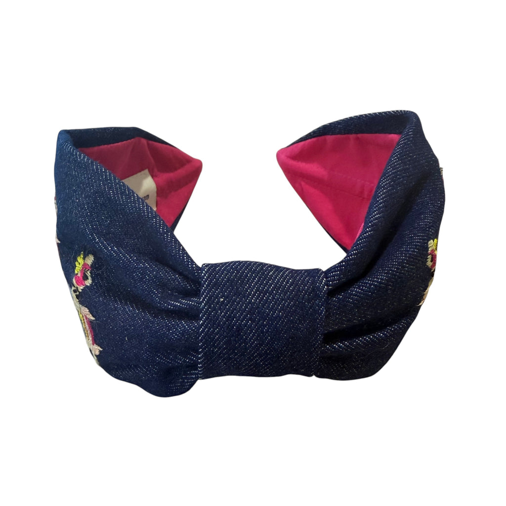 Handcrafted Navy Denim Camel Embroidered Headband