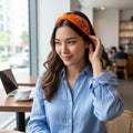 Handcrafted Orange Folk Rooster Embroidered Headband