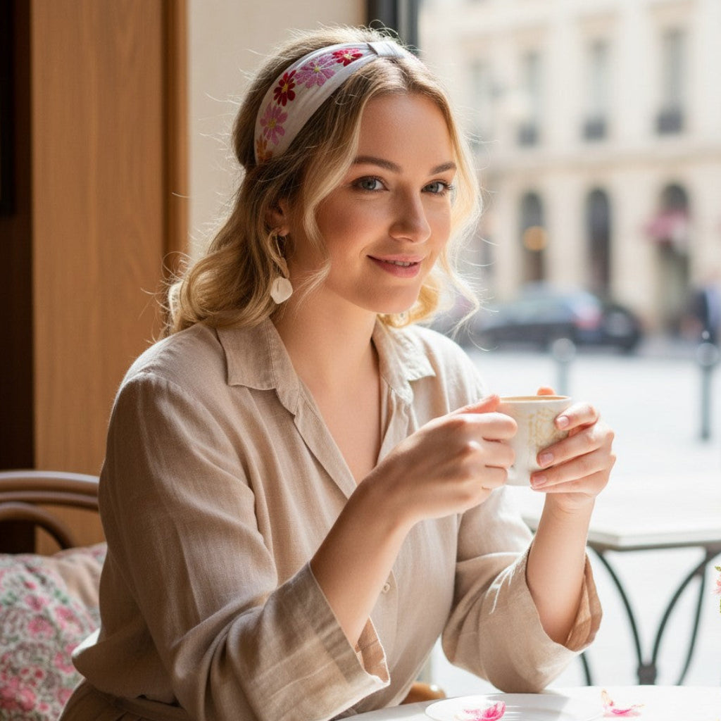 Handcrafted White Floral Embroidered Headband