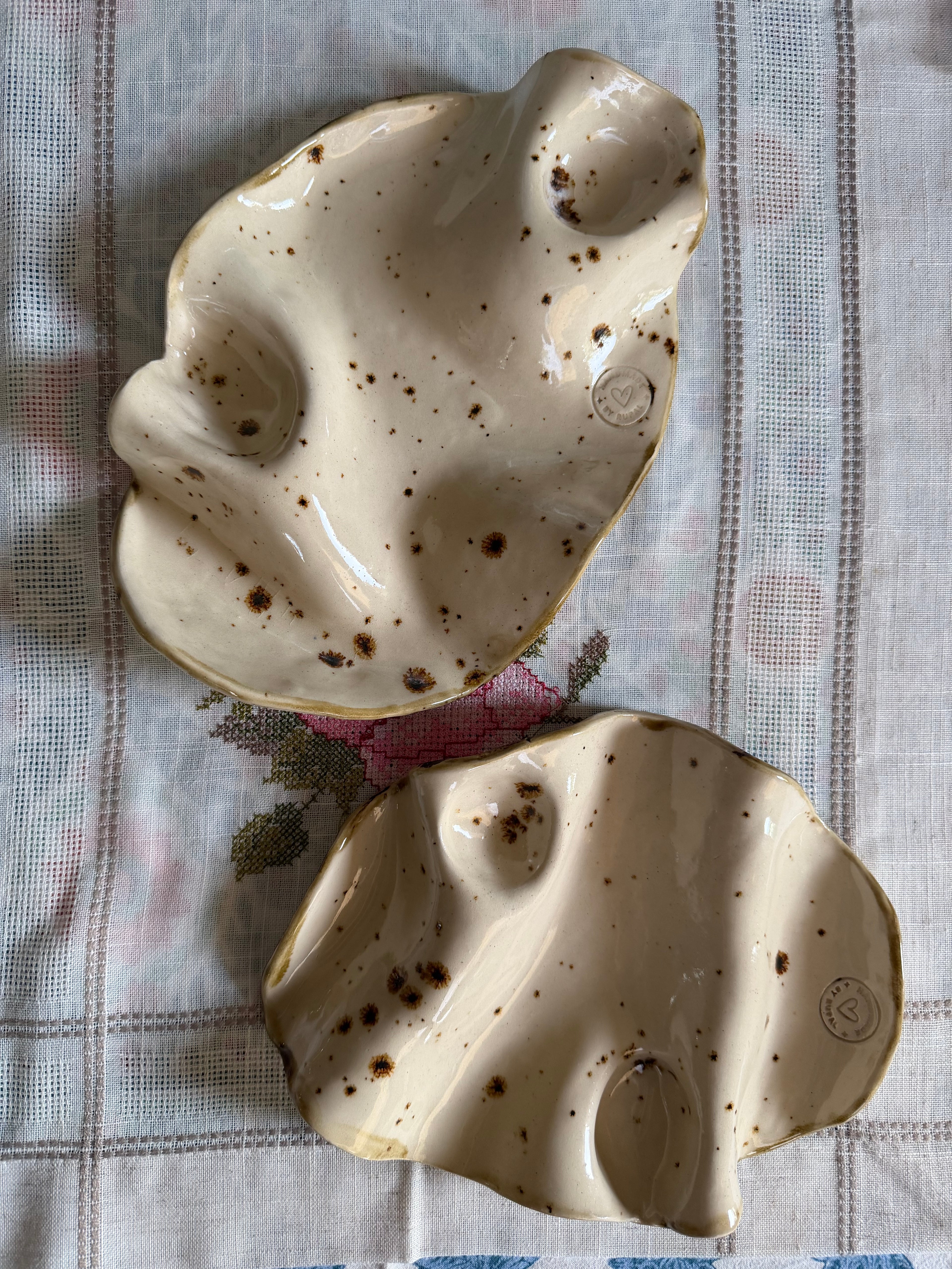 Handmade Organic Speckled Ceramic Platters | Set of 2 | Cheese & Serving Board