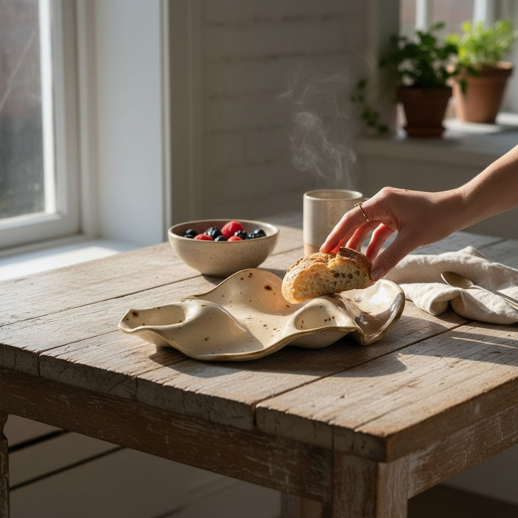 Handmade Organic Speckled Ceramic Platters | Set of 2 | Cheese & Serving Board
