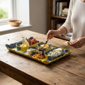 Handmade Ceramic Cheese & Mezze Platter | Yellow & Blue Striped | Sectioned Serving Tray