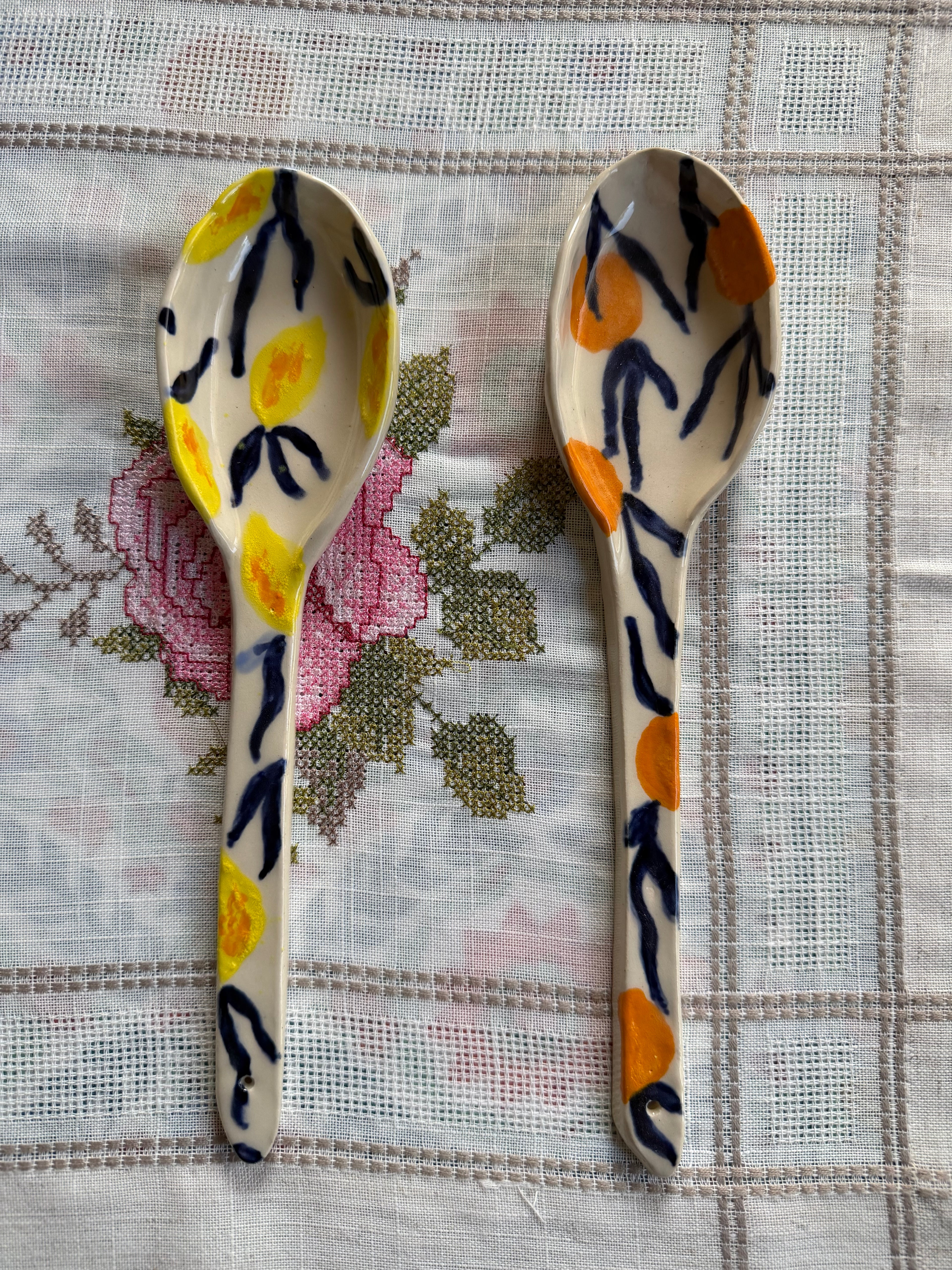Handmade Ceramic Serving Spoons | Set of 2 | Hand-Painted Abstract