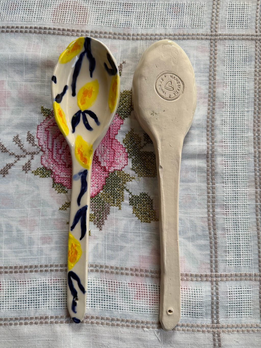 Handmade Ceramic Serving Spoons | Set of 2 | Hand-Painted Abstract