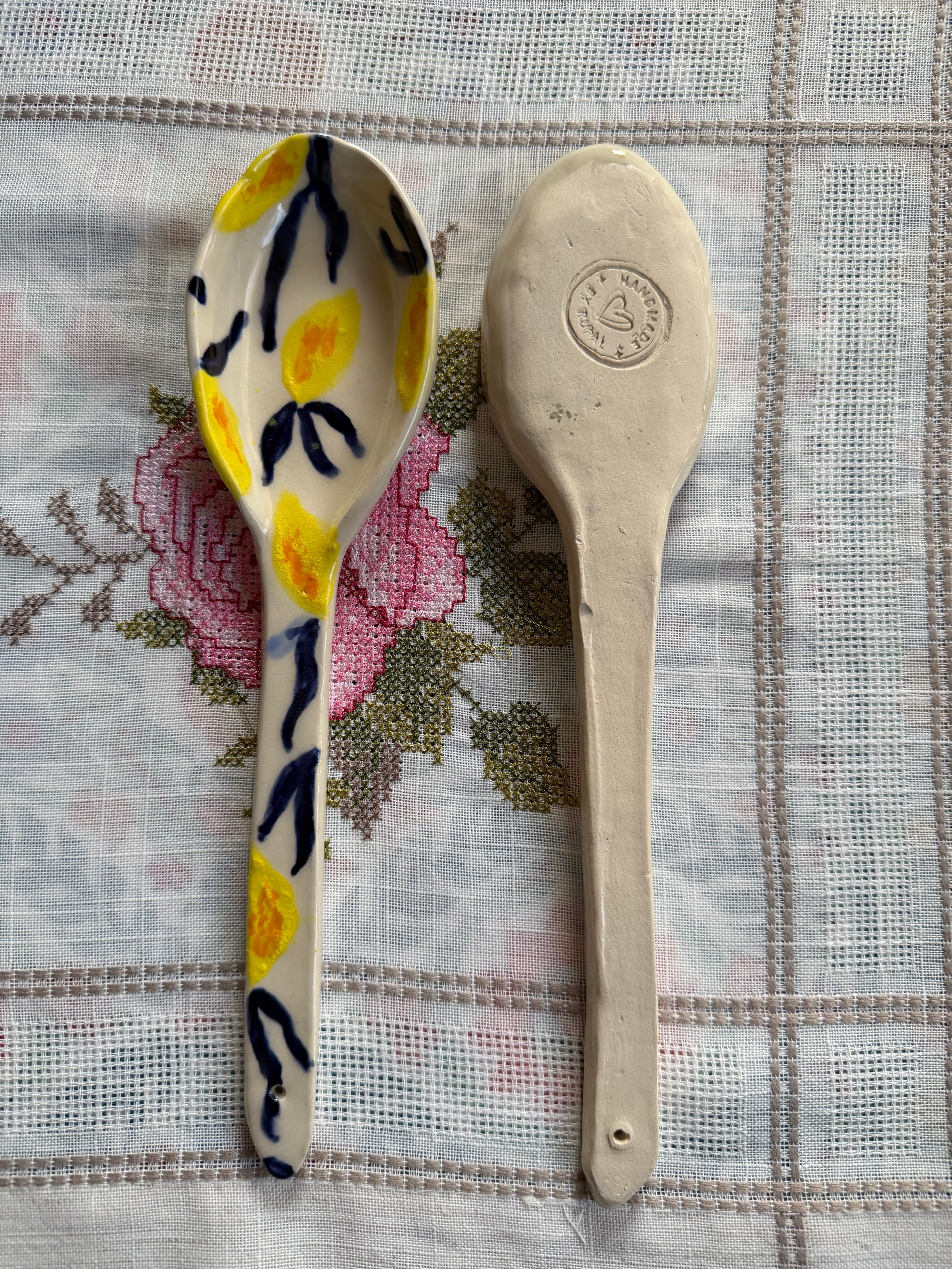 Handmade Ceramic Serving Spoons | Set of 2 | Hand-Painted Abstract