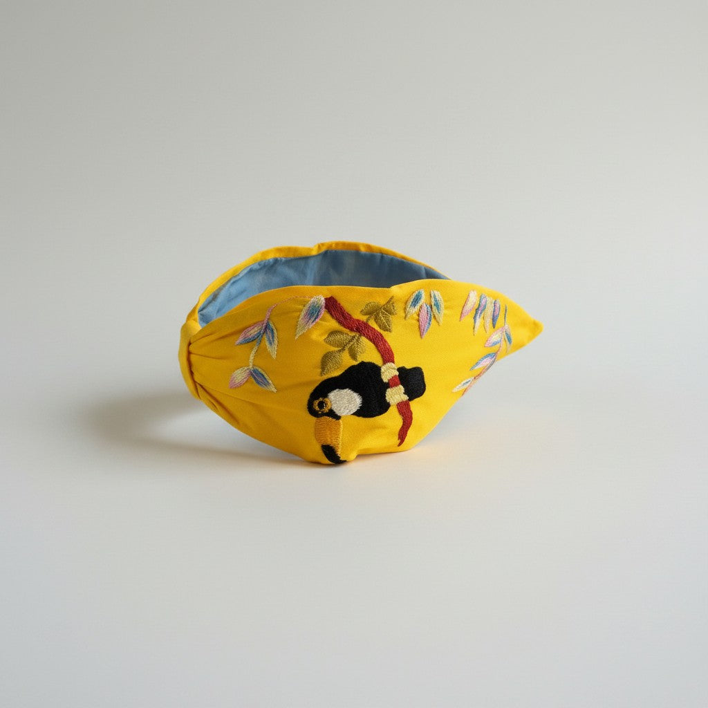Handcrafted Yellow Tropical Toucan Embroidered Headband
