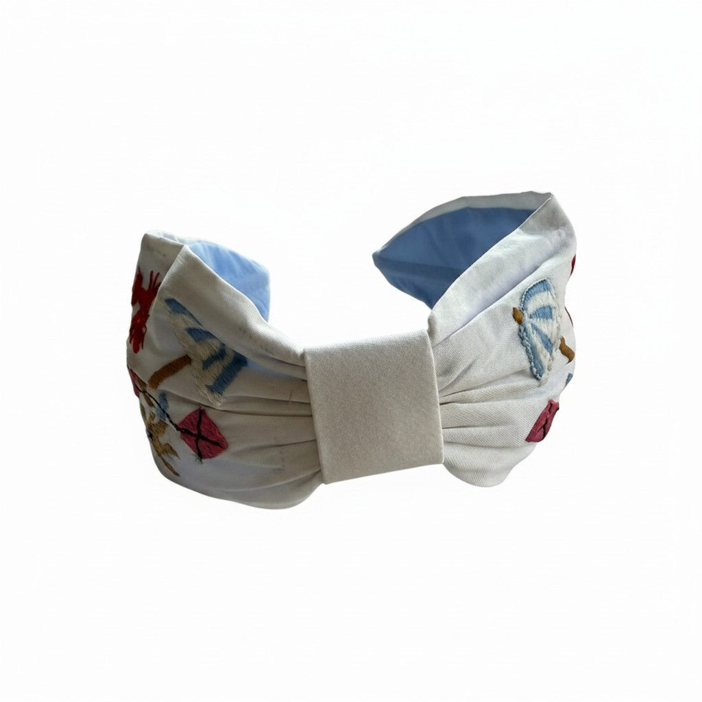 Handcrafted White Coastal Nautical Scene Embroidered Headband