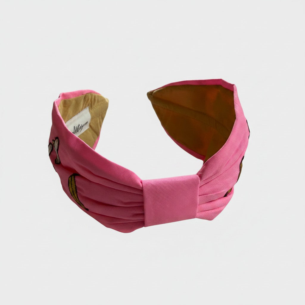 Handcrafted Pink Banana Embroidered Headband