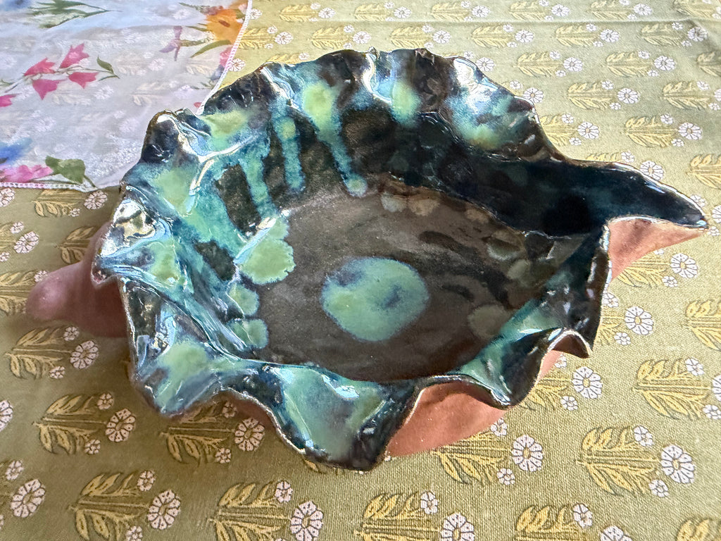 Handmade Green Shell Bowl | Decorative Ceramic | Stoneware