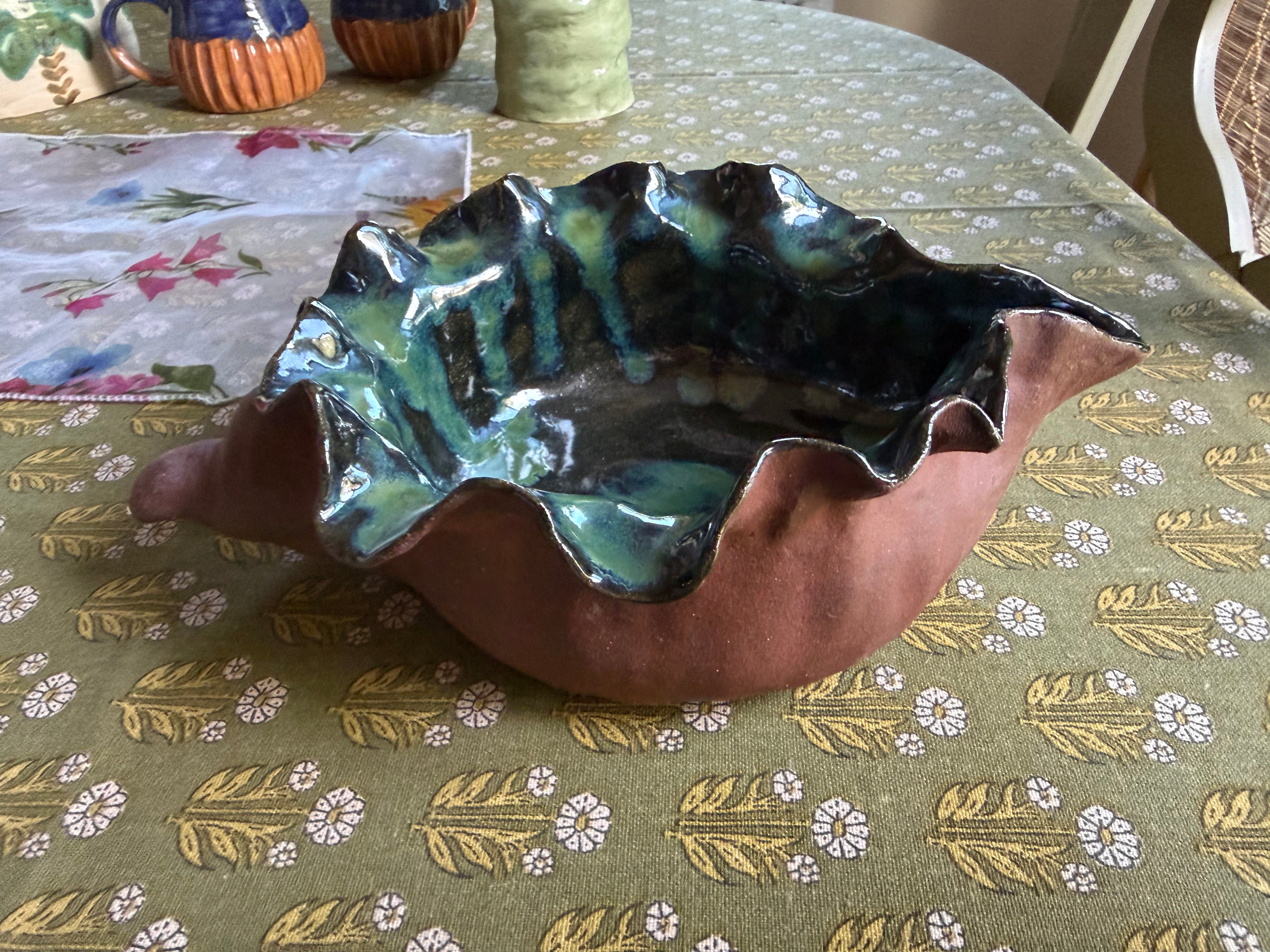 Handmade Green Shell Bowl | Decorative Ceramic | Stoneware